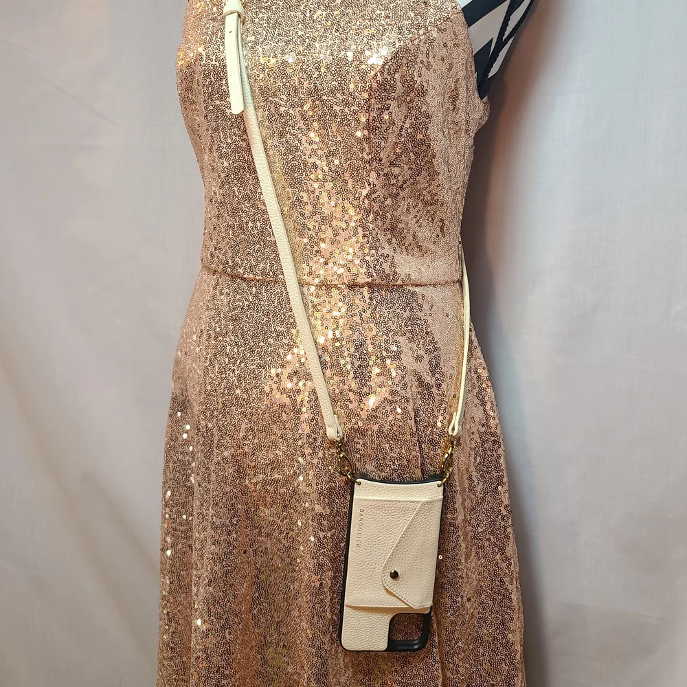 Bandolier Hailey Ivory Leather With Gold Phone Case with Cross Body Strap